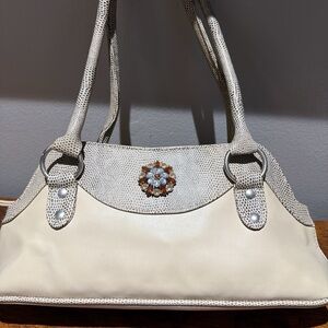 Others Follow Cream and Tan Shoulder Bag with Jewel Accent